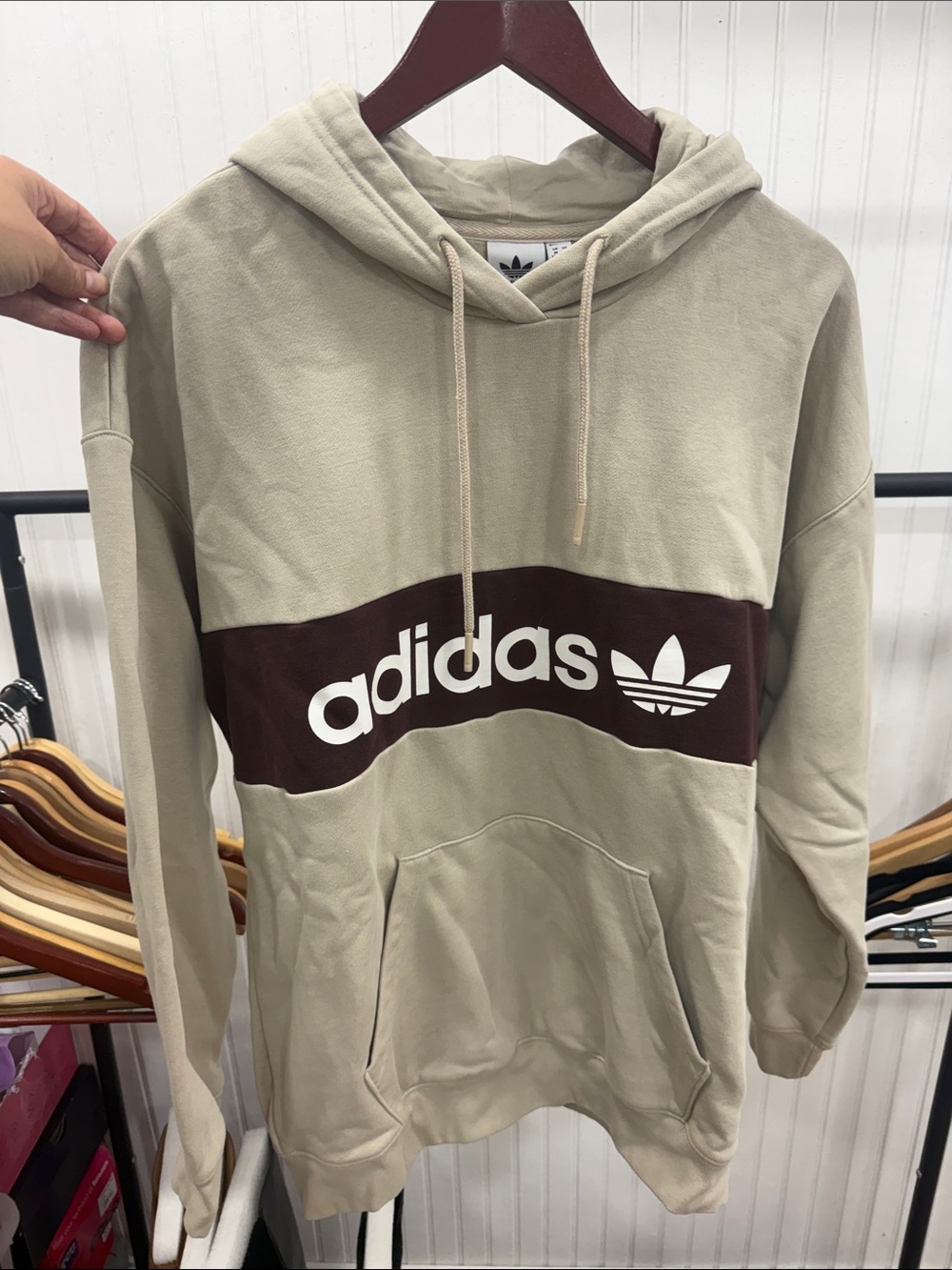 Like New adidas Beige Hoodie with Brown Logo Band Womens Medium
